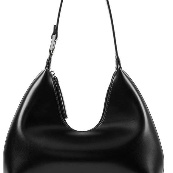 Small Crescent Y2K Style Vegan Leather Shoulder Bag for Women, Black